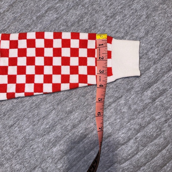 KULE Check Mate Checkered Pullover Sweater Red White Cotton Silk Blend Size XS - Picture 8 of 11